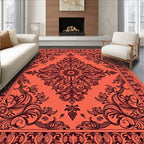 Coral Red Filigree Floral Medallion Rug