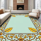 Golden Leaf Bordered Mint Rug