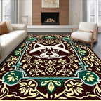 Whimsical Raccoon Floral Medallion Brown Rug
