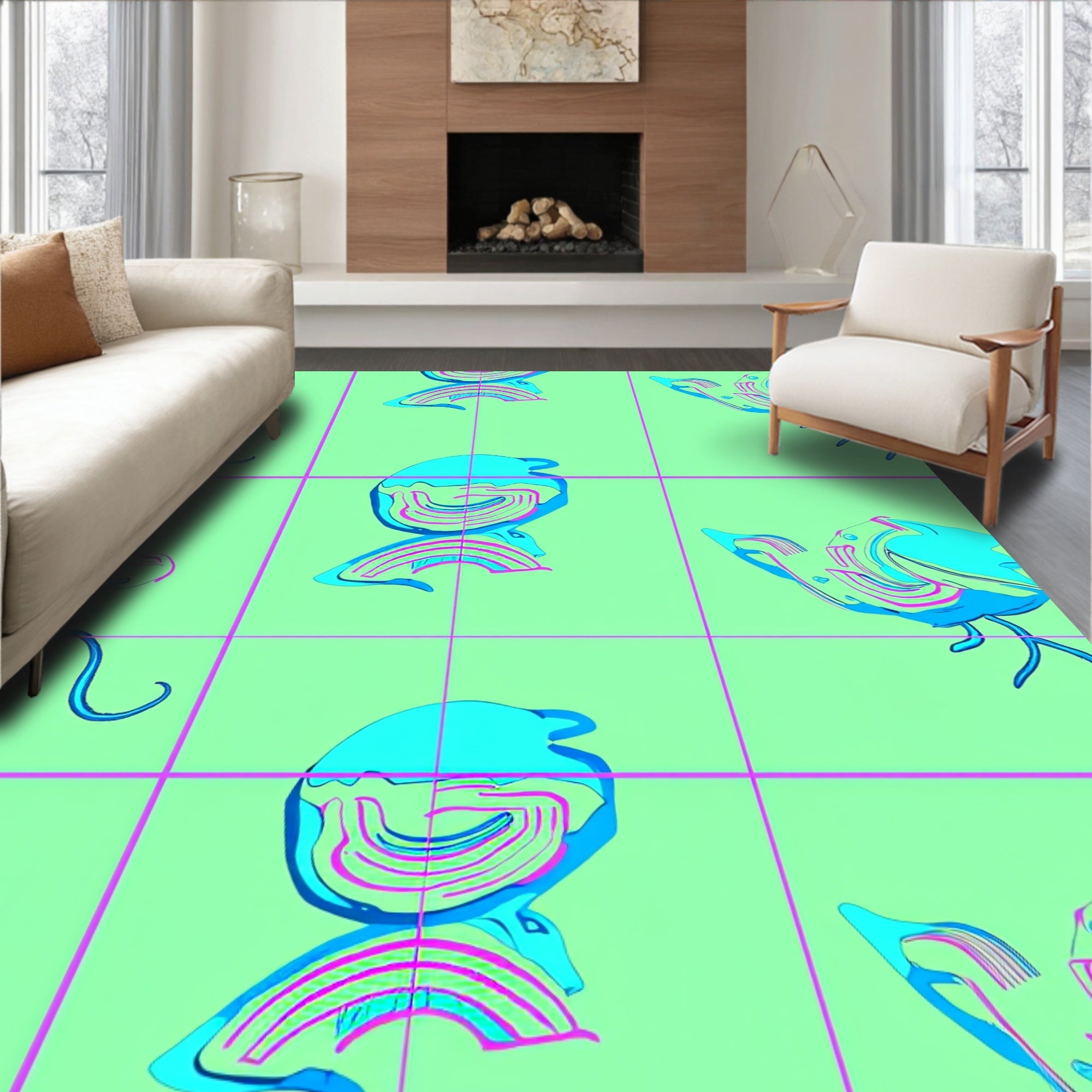 Abstract Cyan Magenta Swirls Rug