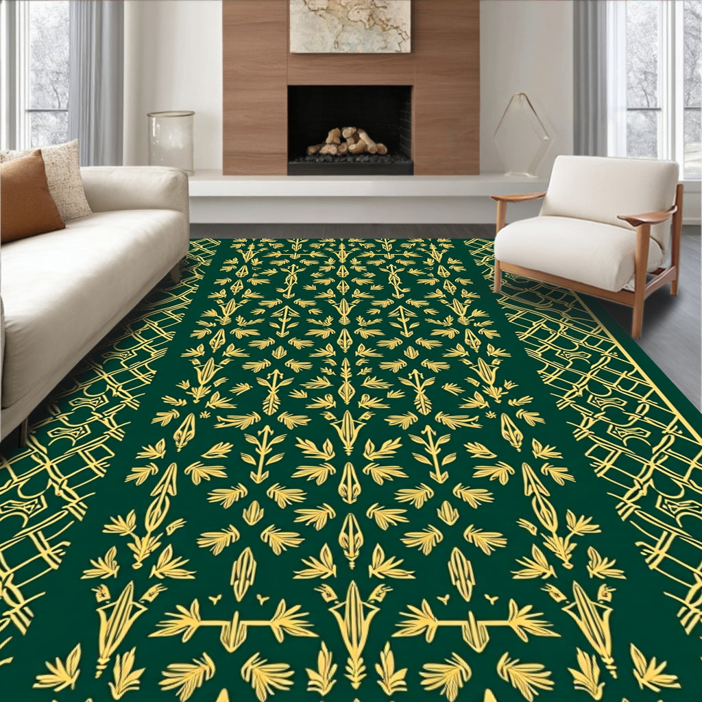 Emerald Green Golden Vine Medallion Rug