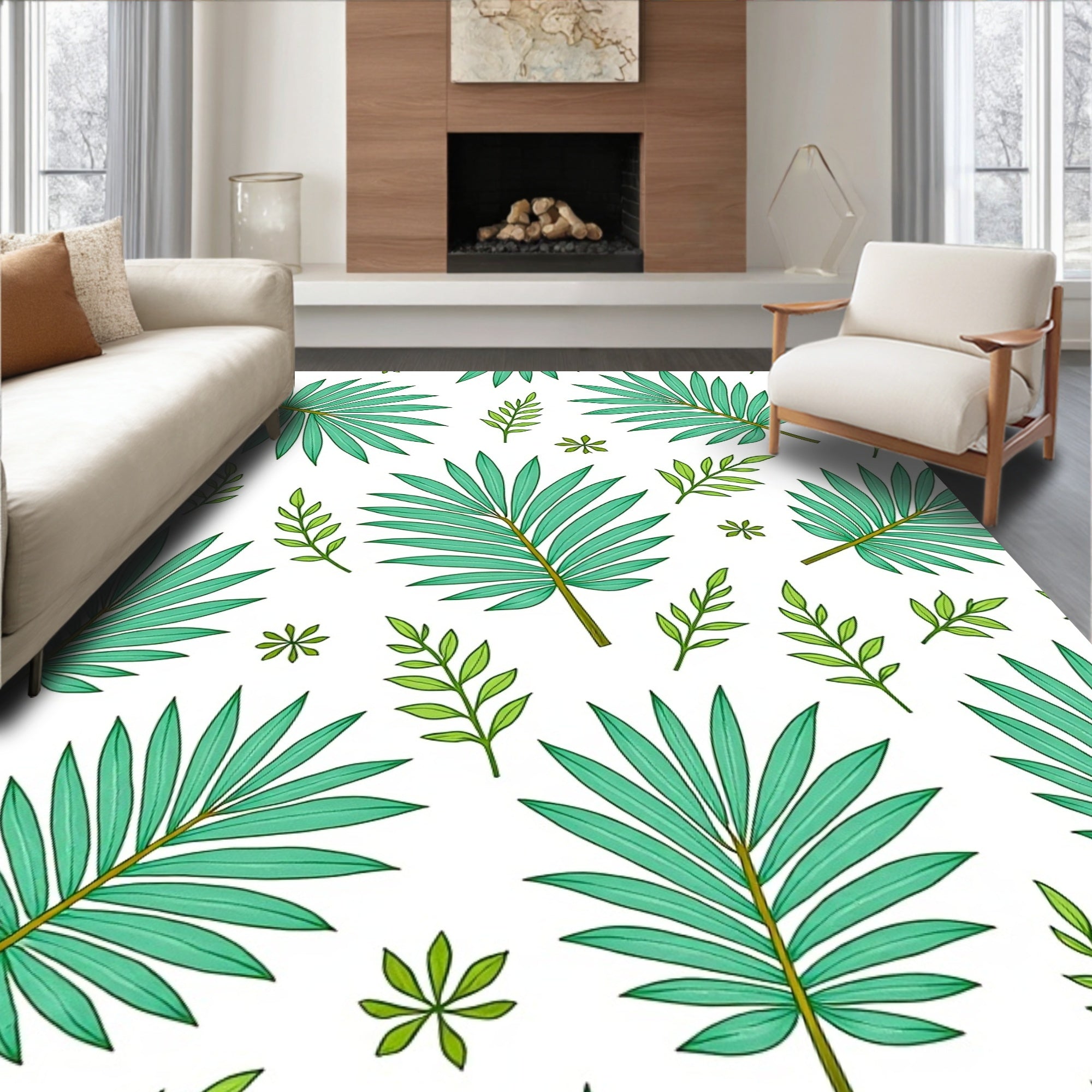 Emerald Tropical Palm Frond Foliage Rug