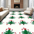 Green Christmas Trees Red Ornaments Rug