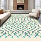 Cream Teal Ornate Lattice Rug