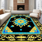 Black Yellow Blue Floral Medallion Rug