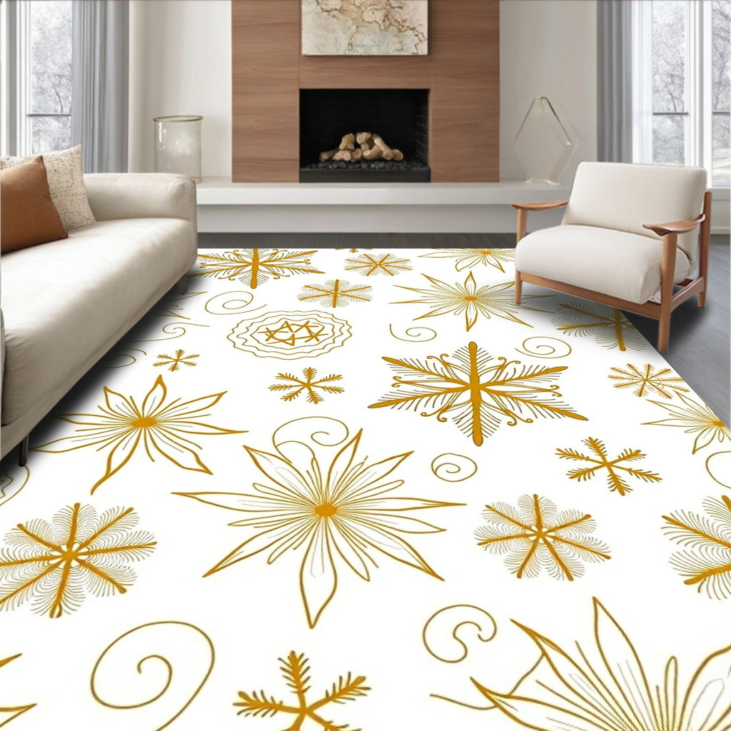 Golden Snowflake Swirl Whimsical Rug