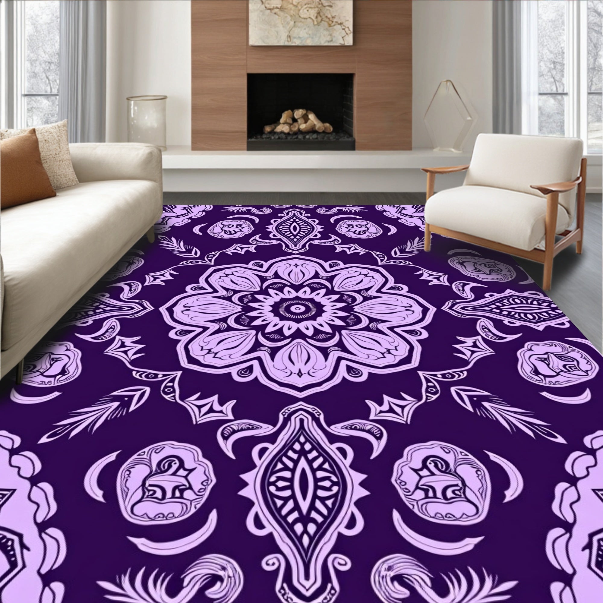 Ornate Purple Mandala Floral Rug