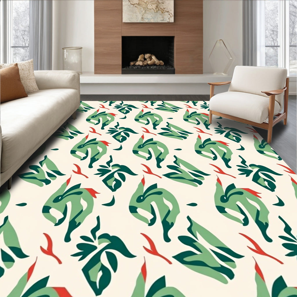 Abstract Green Red Animal Flow Rug