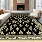 Elegant Beige Black Fleur-de-lis Border Rug