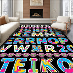 Psychedelic Alphabet and Numbers Collage Rug