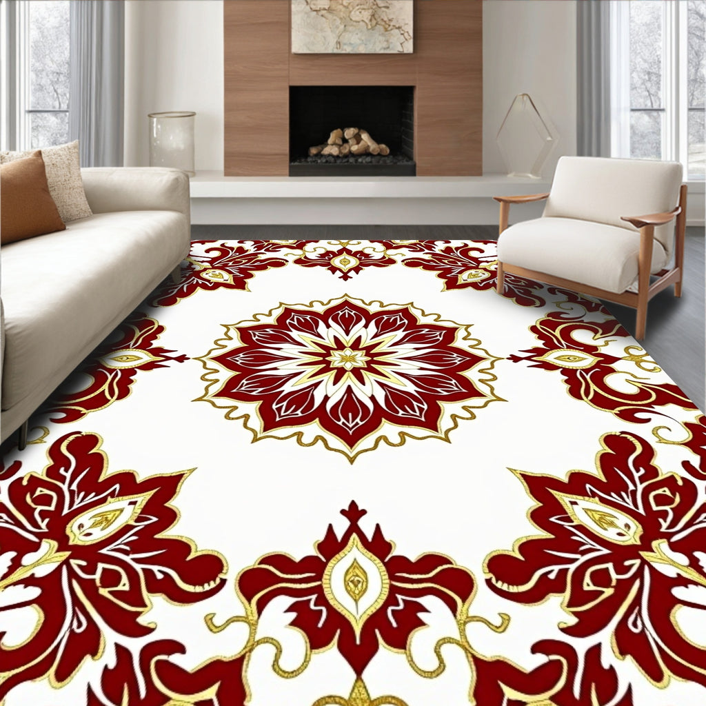Crimson Gold Floral Medallion Radiance Rug