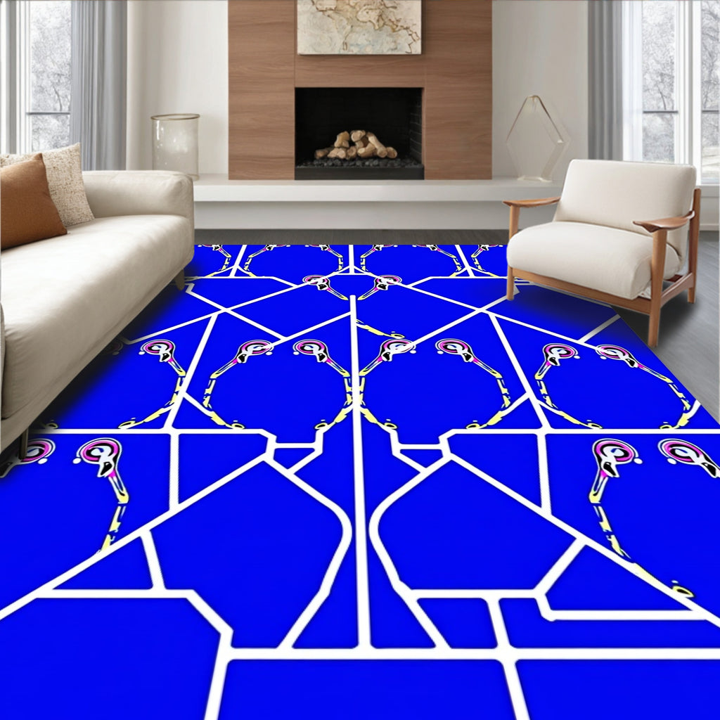 Bold Blue Geometric Abstract Swirl Rug