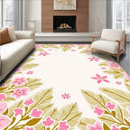 Pink Floral Border with Golden Leaves Rug