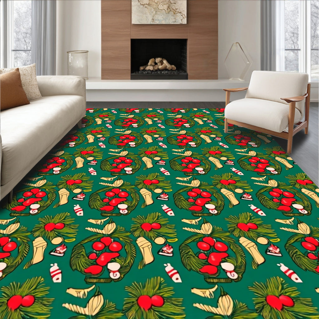 Festive Red Berry Wreath Holiday Rug