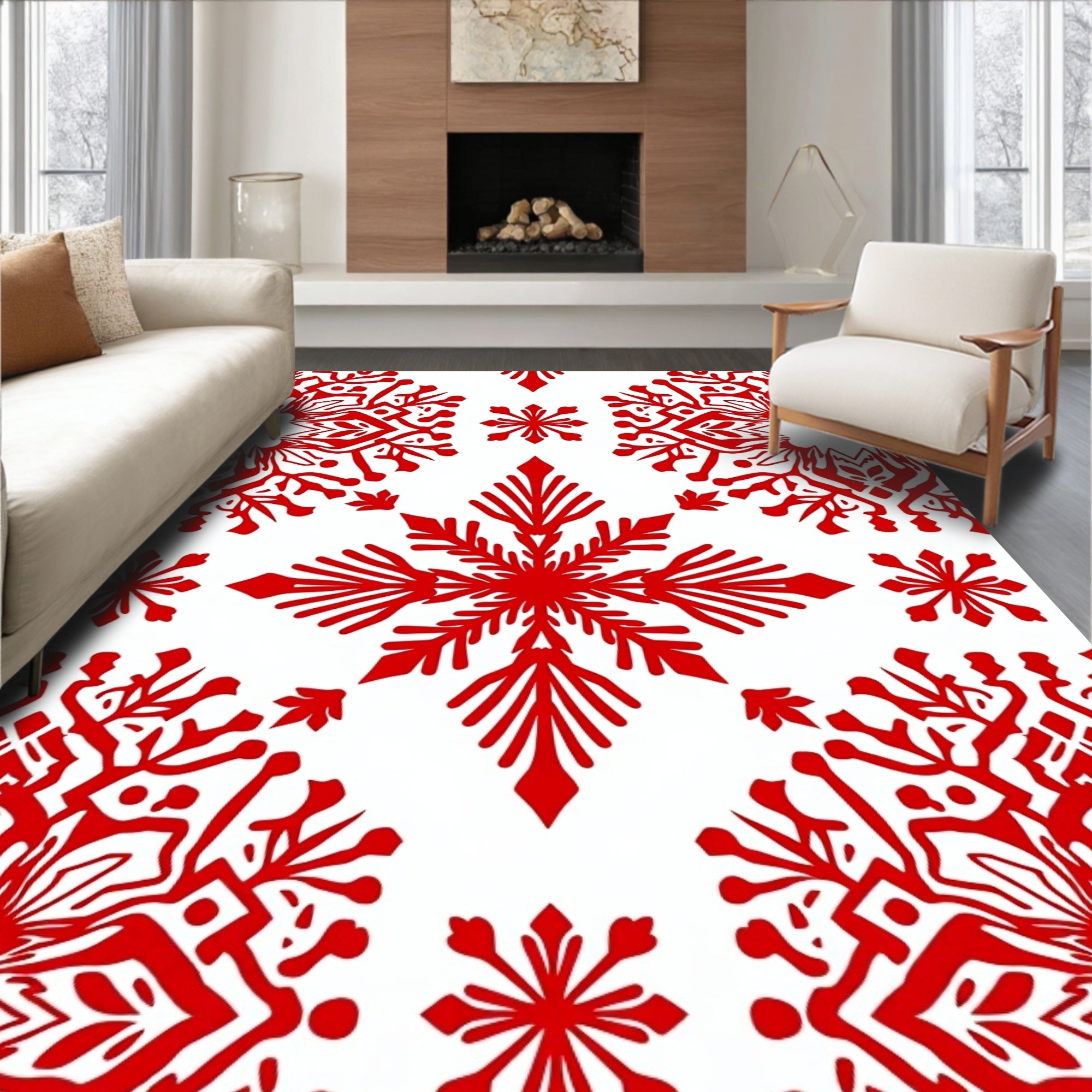 Vibrant Red Snowflake Medallion Rug