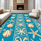 Coastal Blue Seashell Starfish Stripe Rug