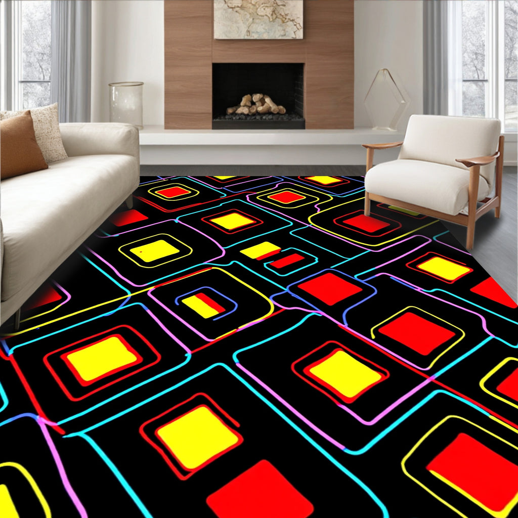 Chic Neon Squares Geometric Rug
