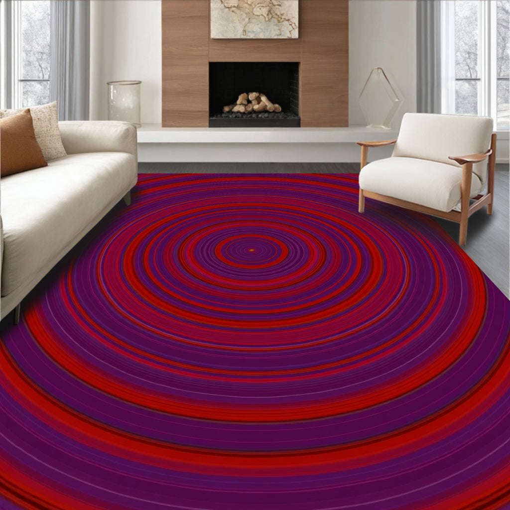 Crimson Red Concentric Circles Rug
