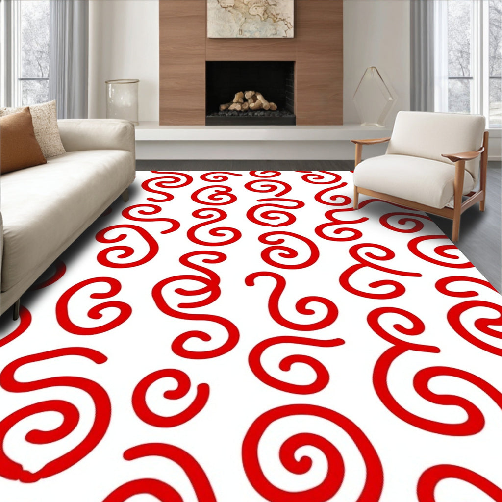 Crimson Red Swirl Calligraphy Rug