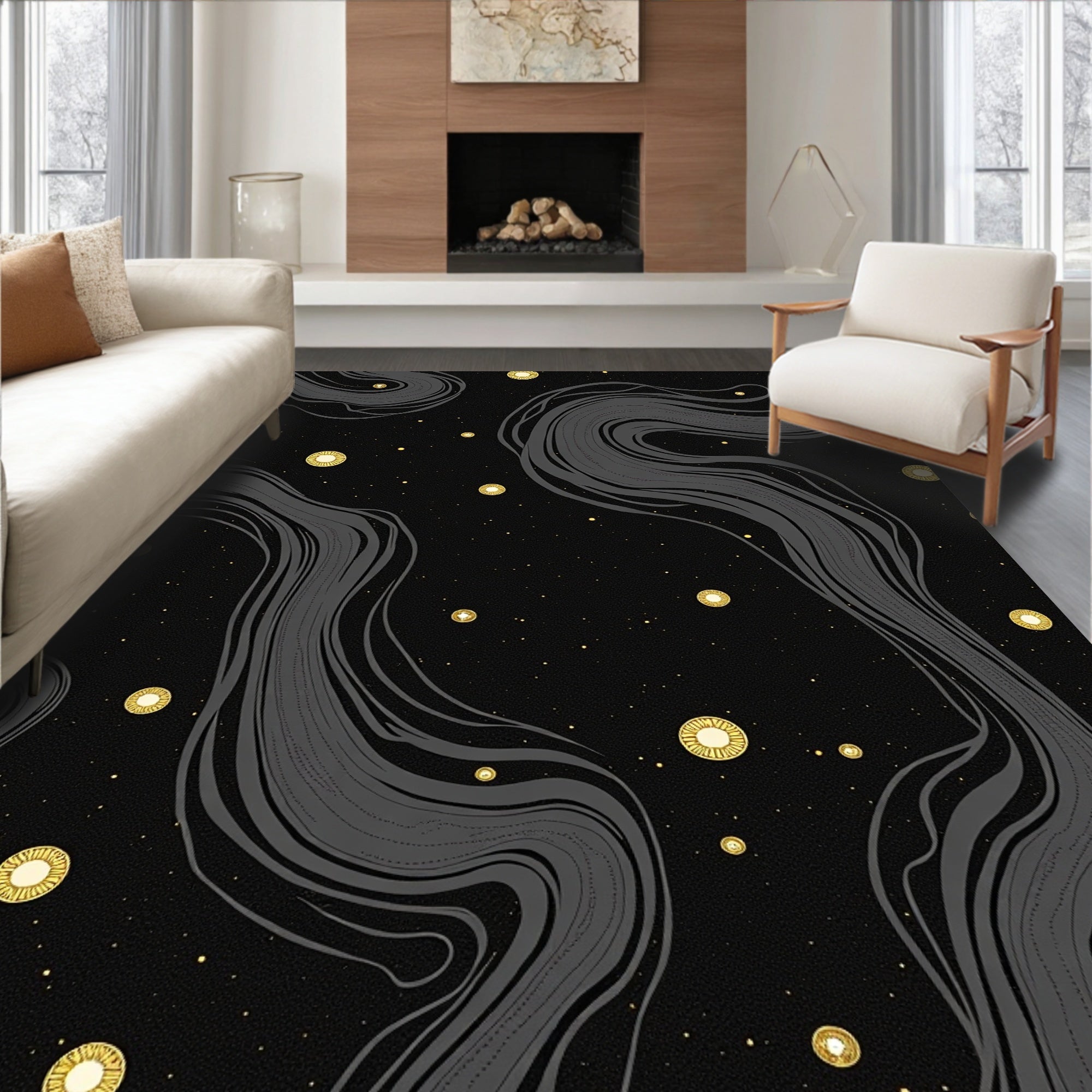 Dark Gray Flowing Stars Medallion Rug