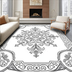 Ornate Gray Floral Medallion Frame Rug