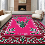 Deep Pink Deer Head Floral Border Rug