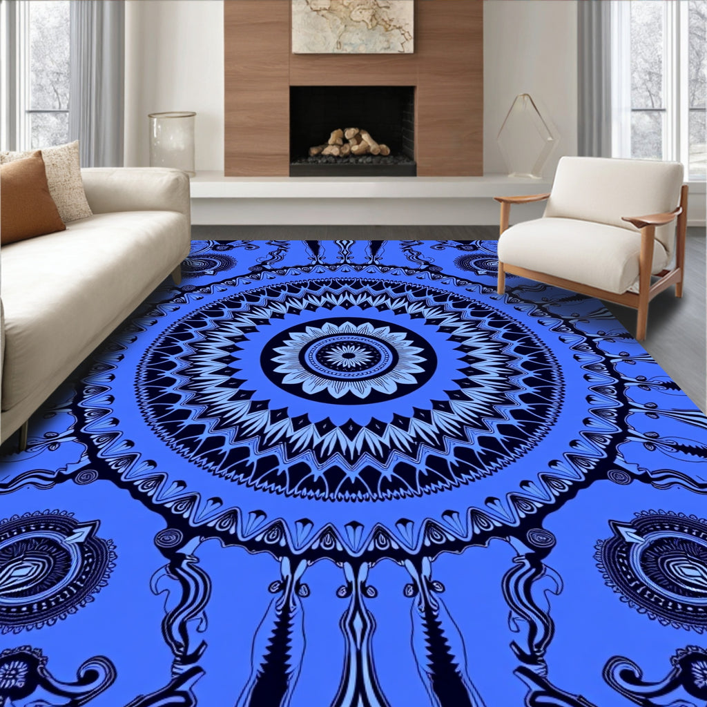 Deep Blue Intricate Mandala Floral Rug