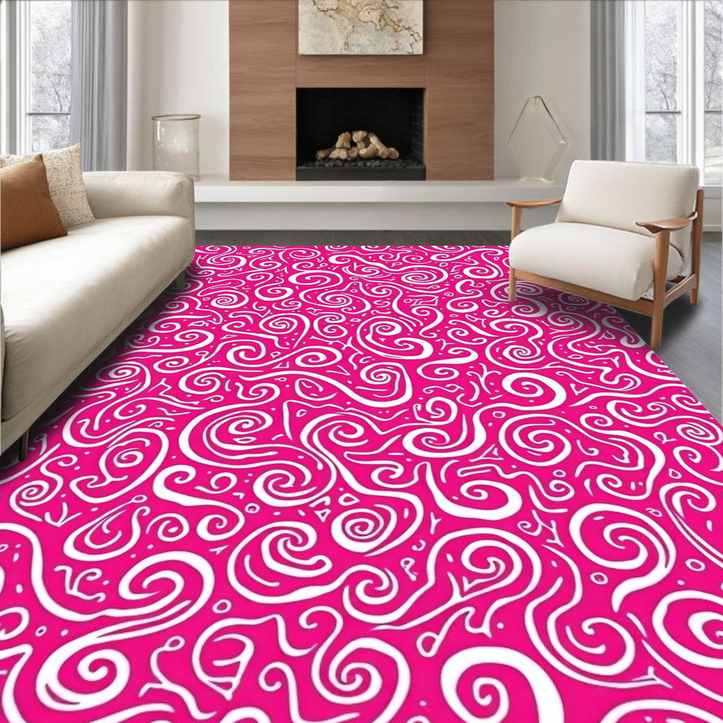 Lively Pink Swirls Abstract Rug