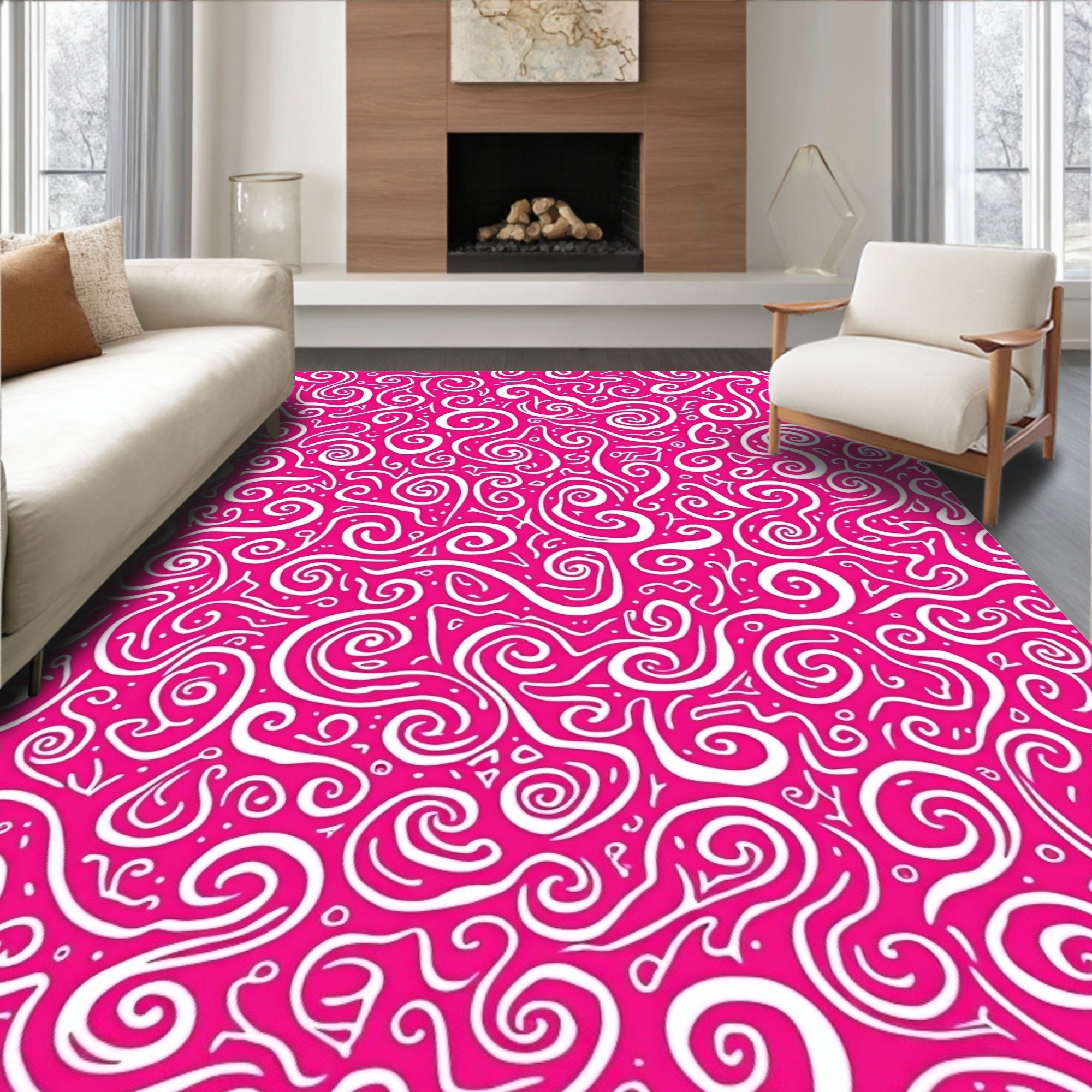 Lively Pink Swirls Abstract Rug