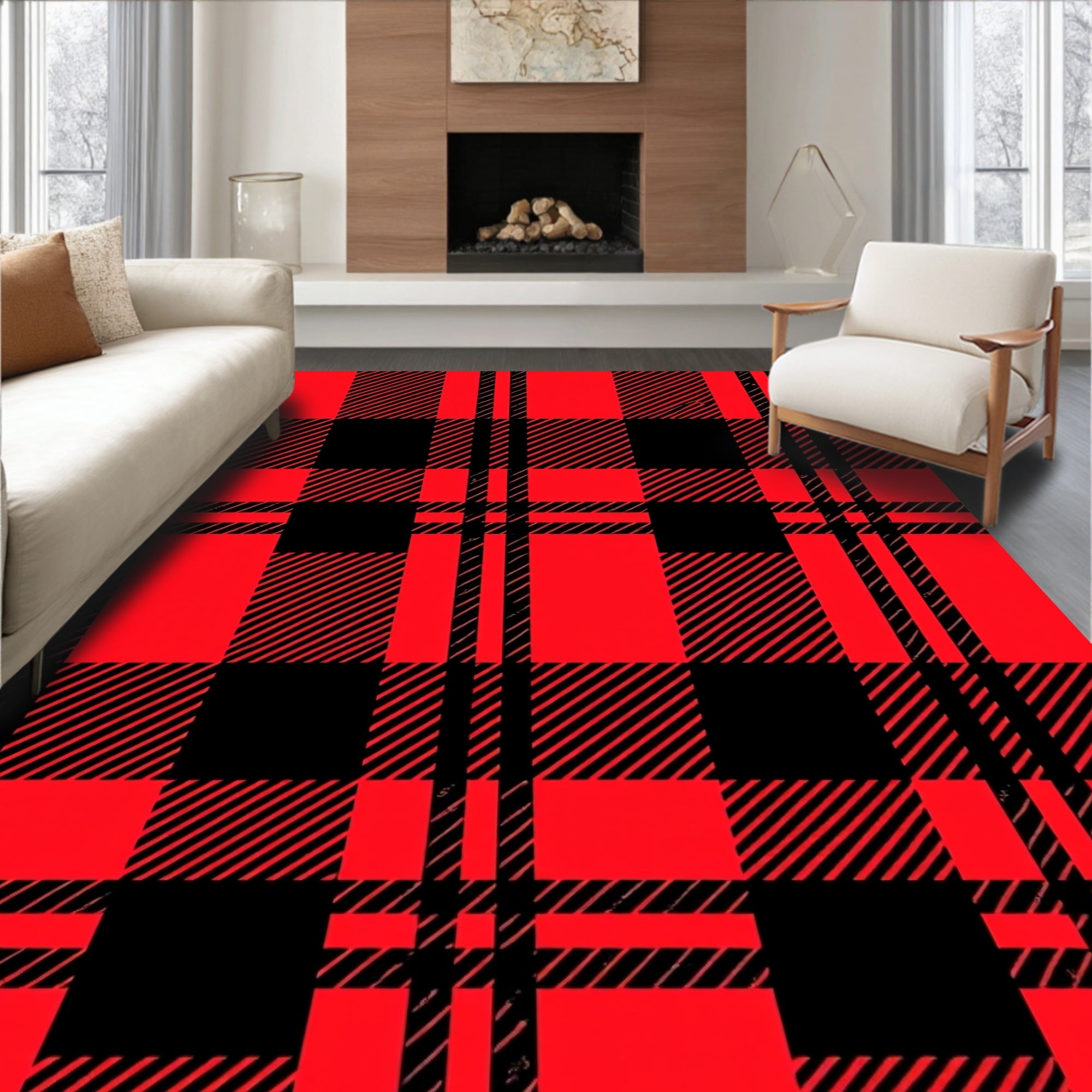 Bold Red Buffalo Plaid Squares Rug