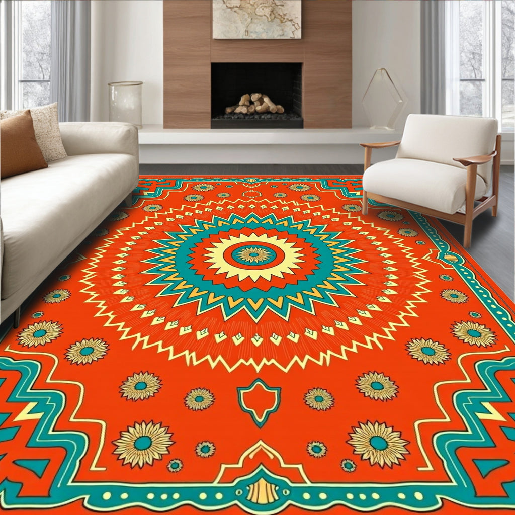 Vibrant Sunburst Floral Mandala Medallion Rug