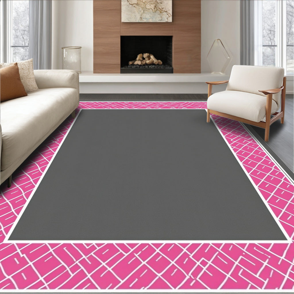 Bright Pink Woven Net Border Rug