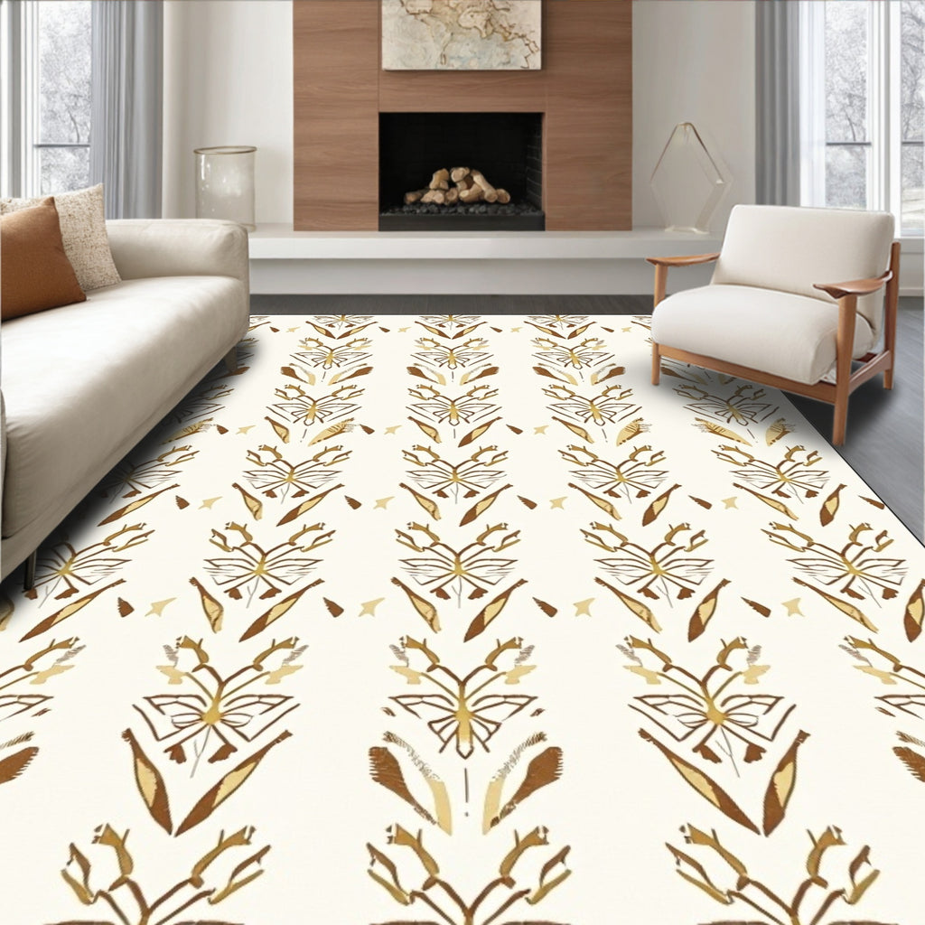 Earthy Golden Brown Botanical Stripe Rug