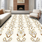 Earthy Golden Brown Botanical Stripe Rug