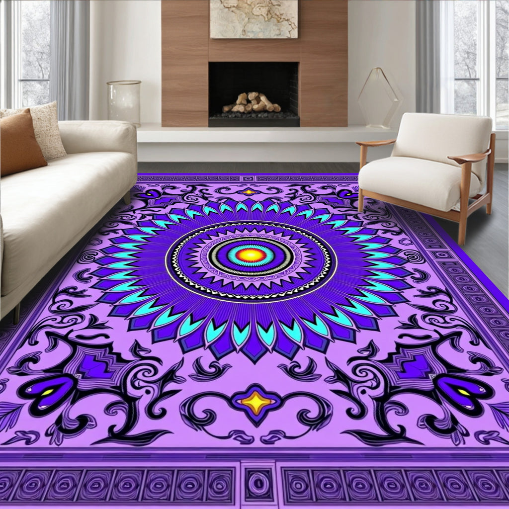 Vivid Purple Floral Mandala Rug