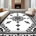 Classic Black and White Floral Medallion Rug