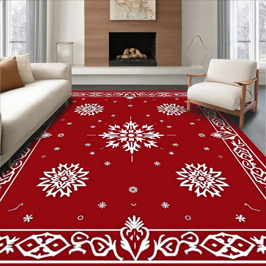 Crimson Snowflake Ornamental Border Rug