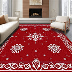 Crimson Snowflake Ornamental Border Rug