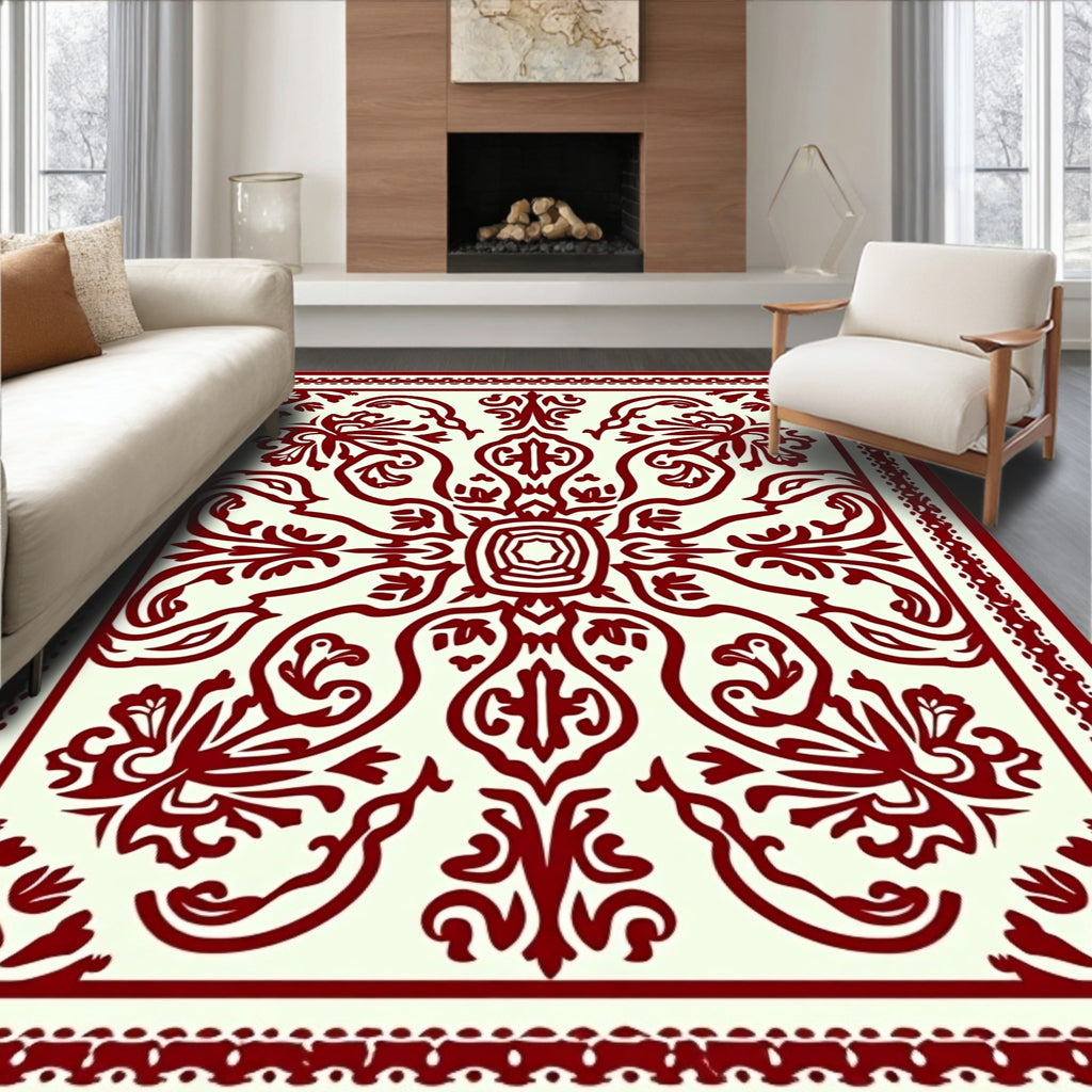 Ochre Crimson Vine Blossom Rug