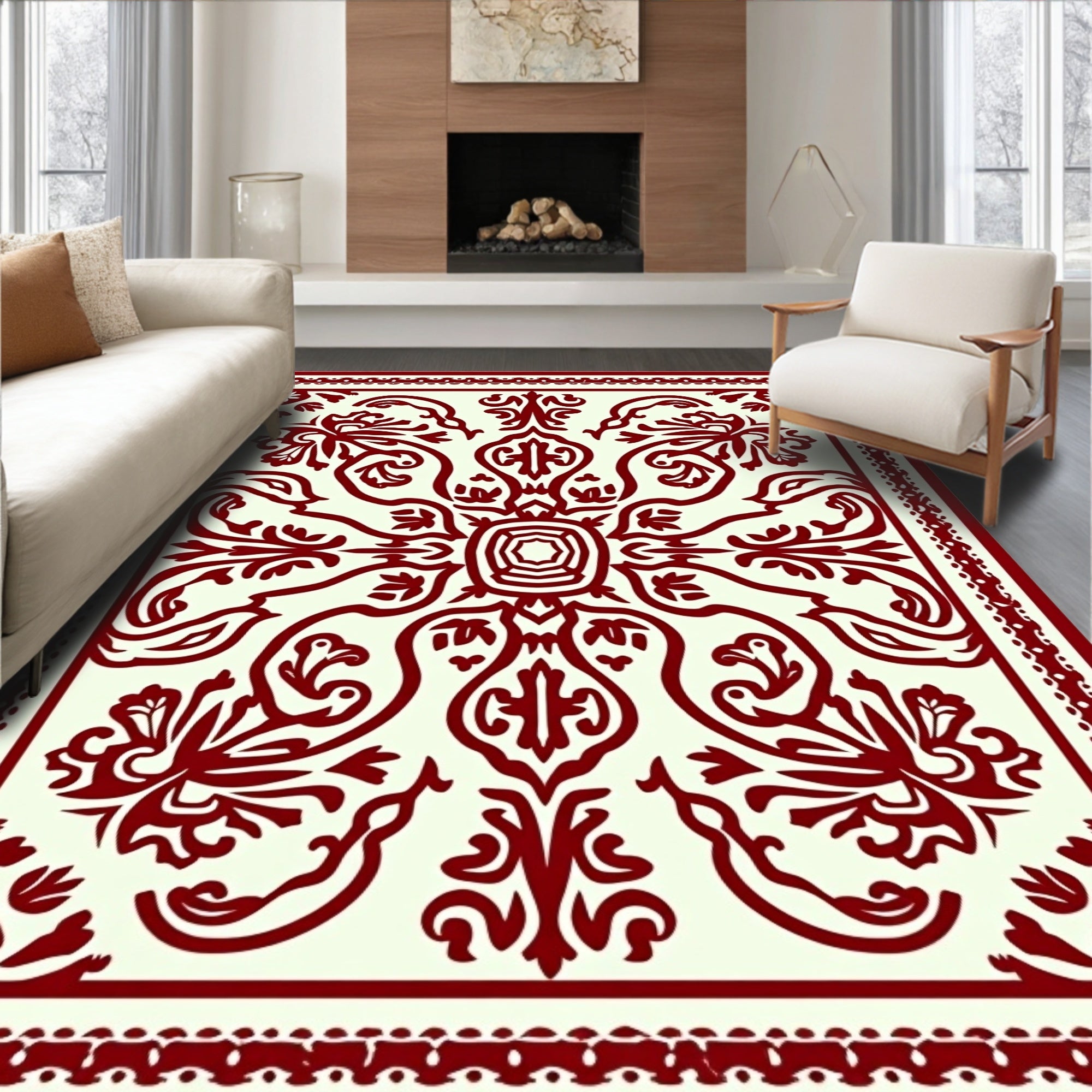 Ochre Crimson Vine Blossom Rug