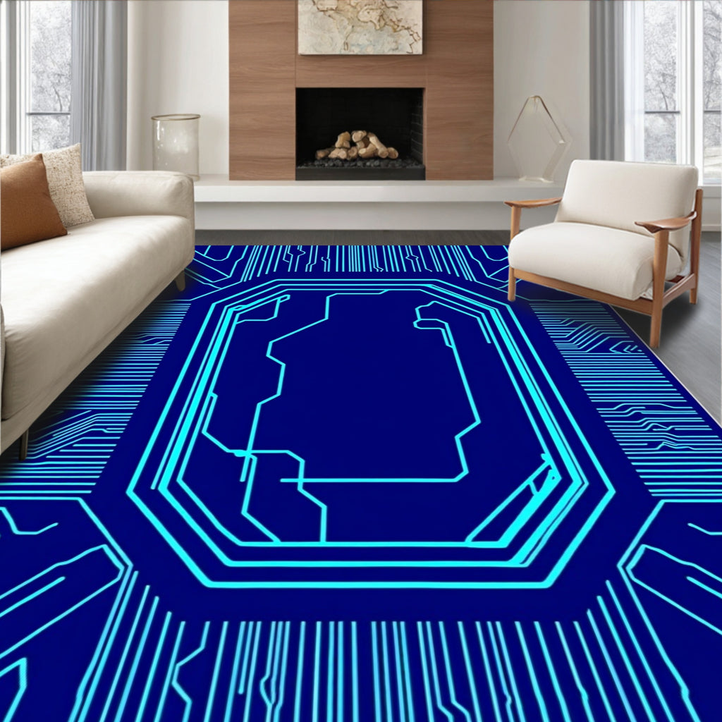 Electric Blue Circuit Board Rug