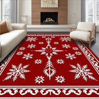 Crimson White Snowflake Wonderland Rug