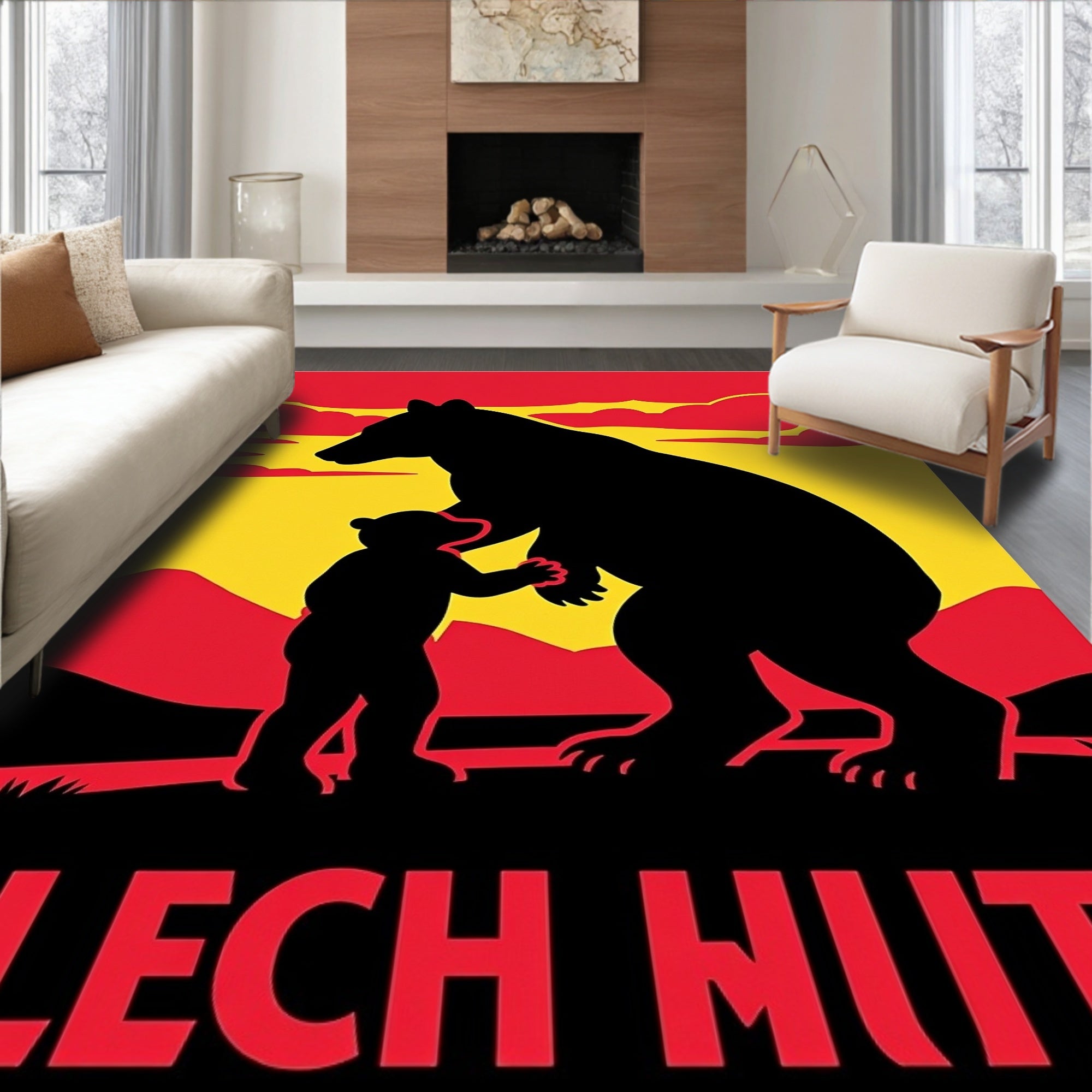 Bold Black Bear Cub Sunset Rug