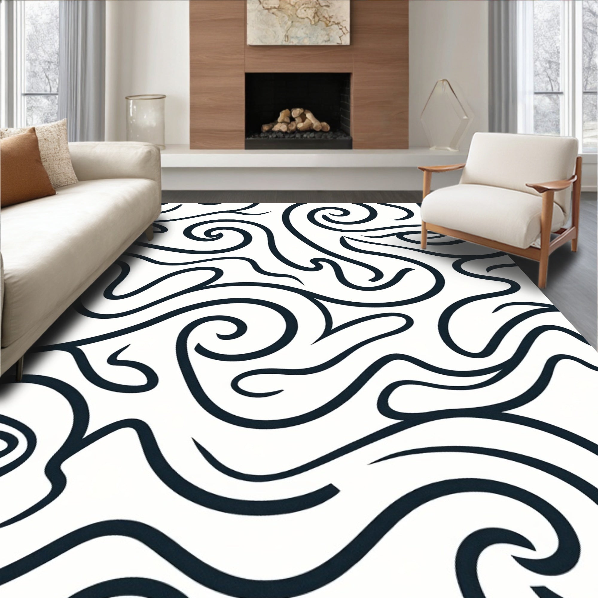 Midnight Swirls Abstract Organic Rug