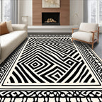 Black White Contemporary Geometric Maze Rug