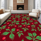 Deep Red Green Leaf Berry Garland Rug