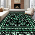 Emerald Black Floral Border Rug