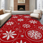 Crimson Snowflakes Within Circles Rug