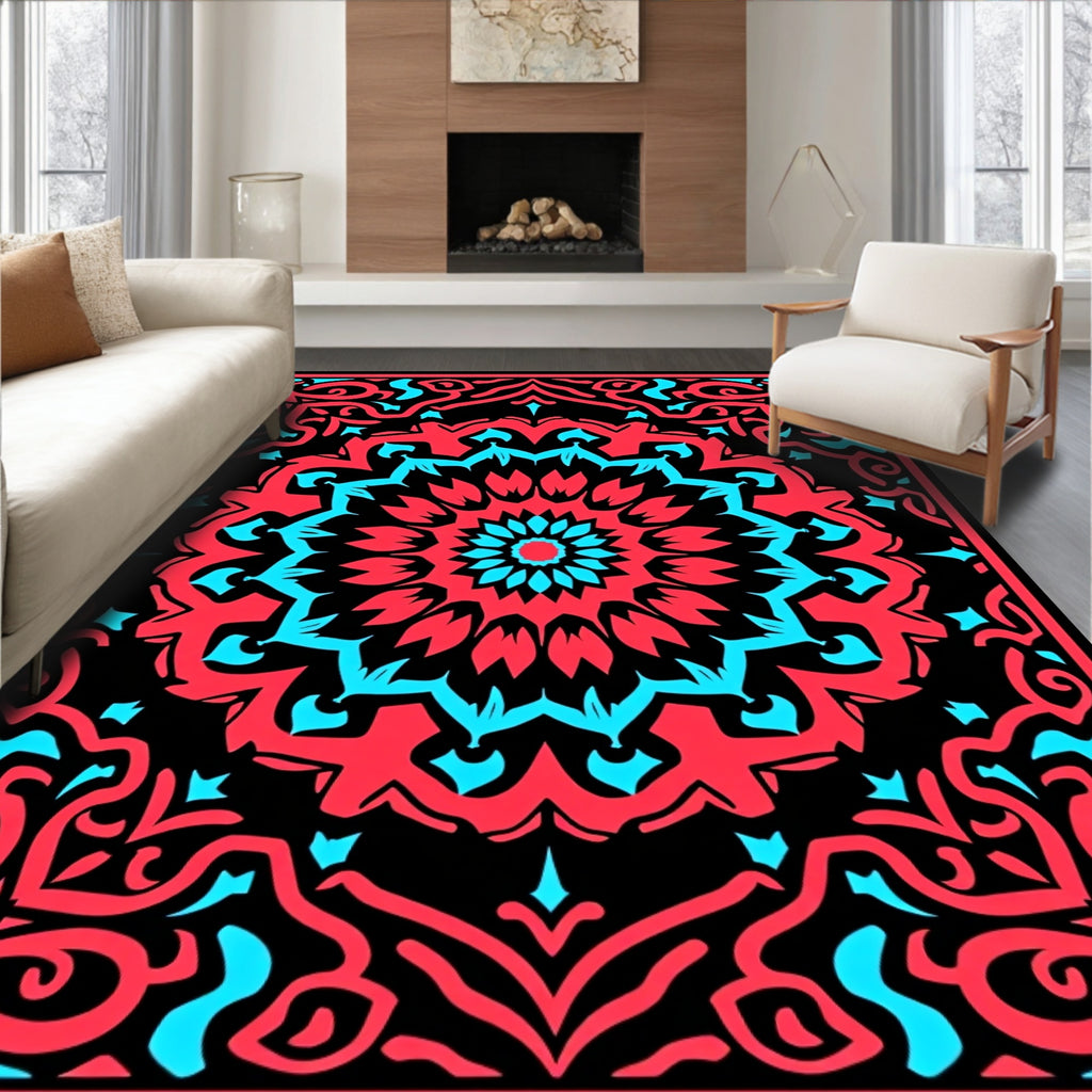 Rebel Red Cyan Mandala Aura Rug