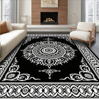 Intricate Black White Floral Medallion Rug